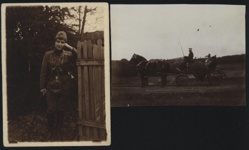 2 fotografii militare , femeie soldat si trasura foto mare