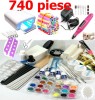 kit set manichiura 740 piese - lampa uv 36w  pila electri ca,500tipsuri,topcoat,,geluri