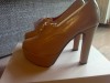 BOTINE DAMA CAMEL PIELE NATURALA TOC SI PLATFORMA - NR 37 NOI - SUPERBE - 149 RON